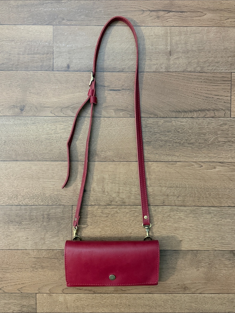 Portland Leather Goods Red Crossbody Bag W/ Card Inserts Genuine Leather Boho